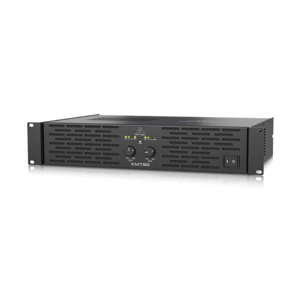 Black audio amplifier on a white background
