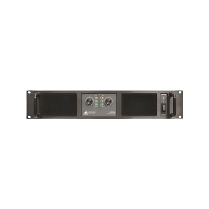 Black audio amplifier on a white background