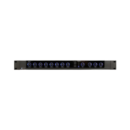 Black electronic device with blue lights on a black background