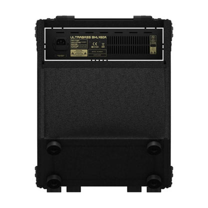 Black speaker with brand logo on a white background