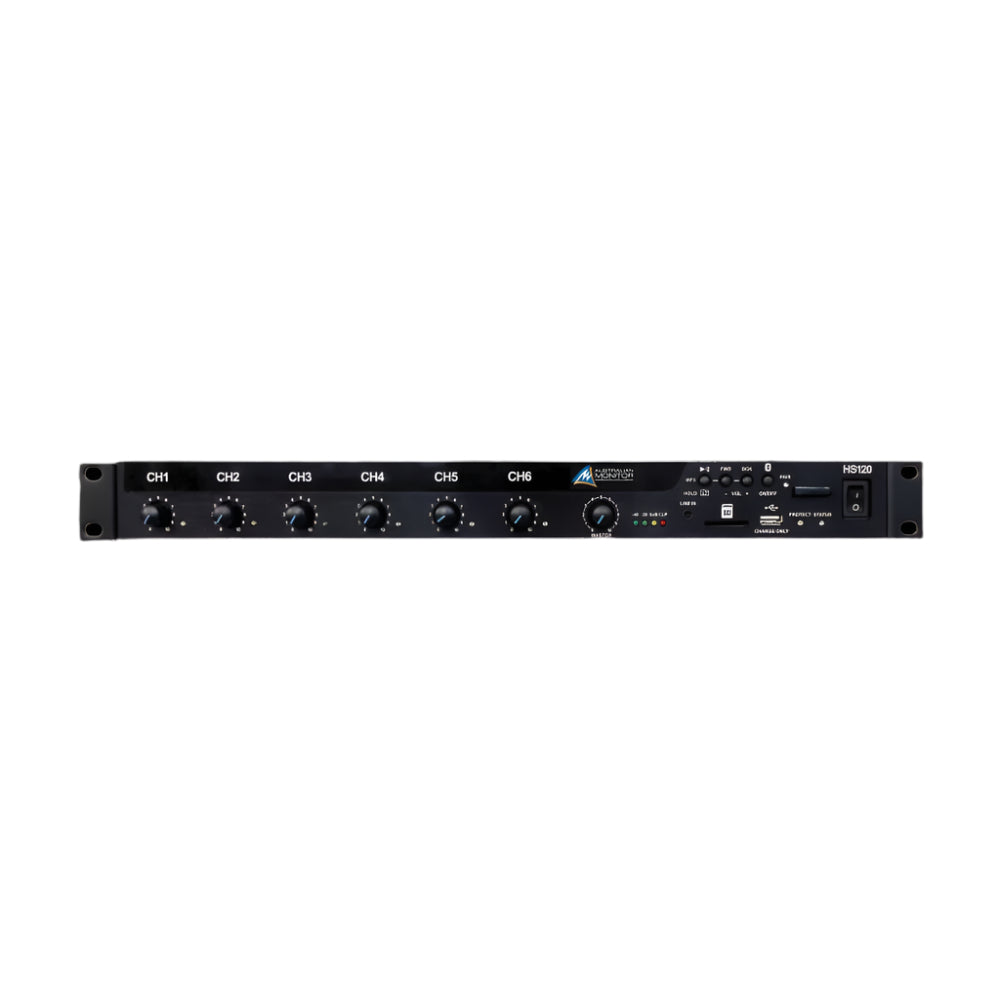 Black audio mixer with multiple channels on a black background