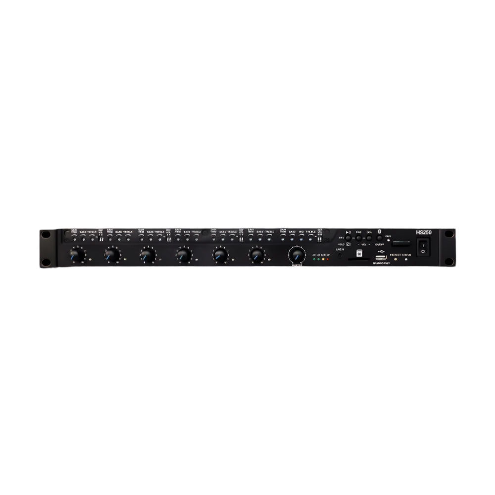 Black audio equipment rack mount on a white background