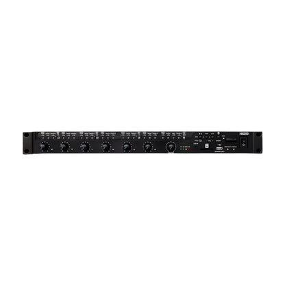 Black audio equipment rack mount on a white background