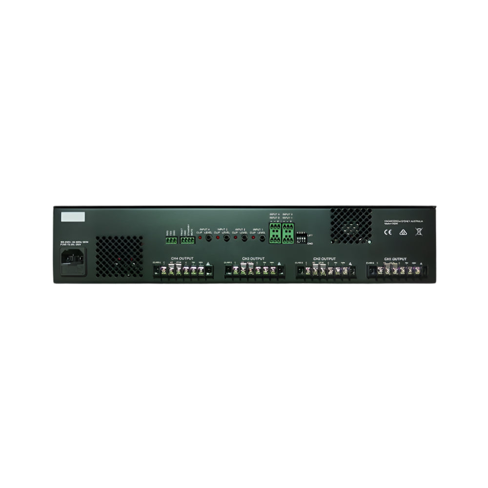 Electronic device with various ports and labels on a black background