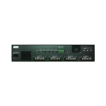 Electronic device with various ports and labels on a black background