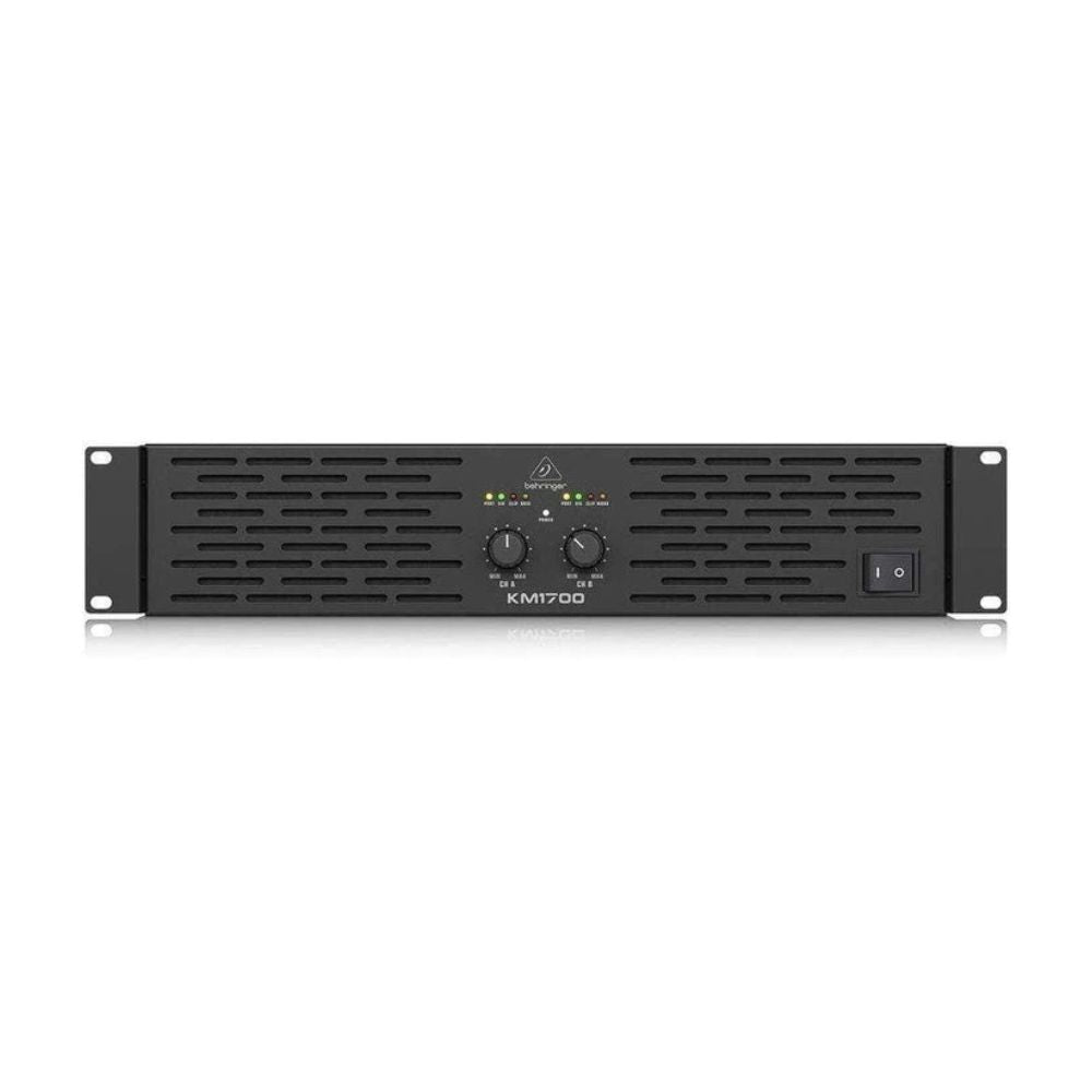 Black audio amplifier with 'KM1700' branding on a white background