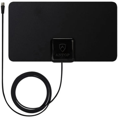 Black TV antenna with cable on a white background